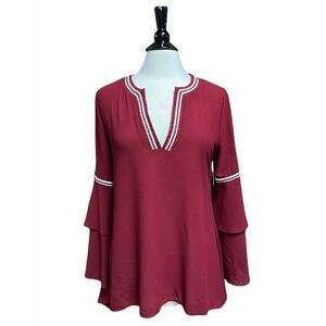 Blushing Heart Burgundy Bell Long Sleeve Top Size Large NWT